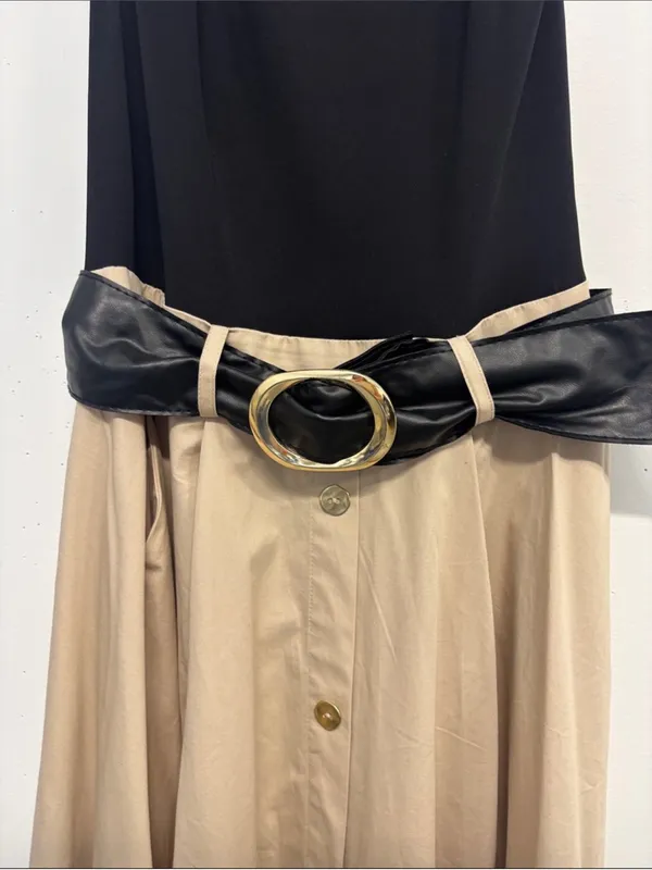 Zara Black & Cream Sleeveless Maxi Dress with Gloss Belt - Image 3