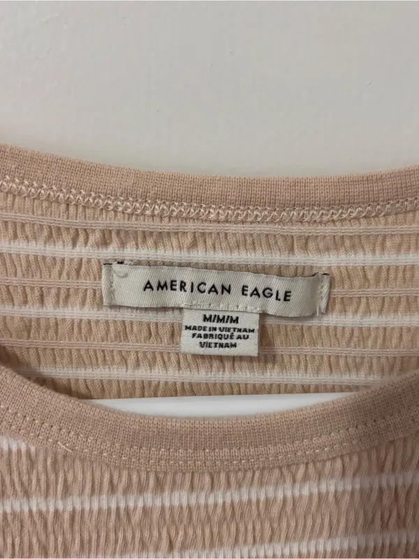 American Eagle Outfitters Beige and White Striped Crop Top - Image 2