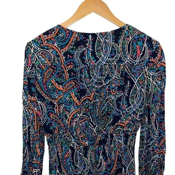 Anthropologie Maeve Women’s Paisley Long Sleeve V-Neck Dress Maplewood Blue Smal - Image 9