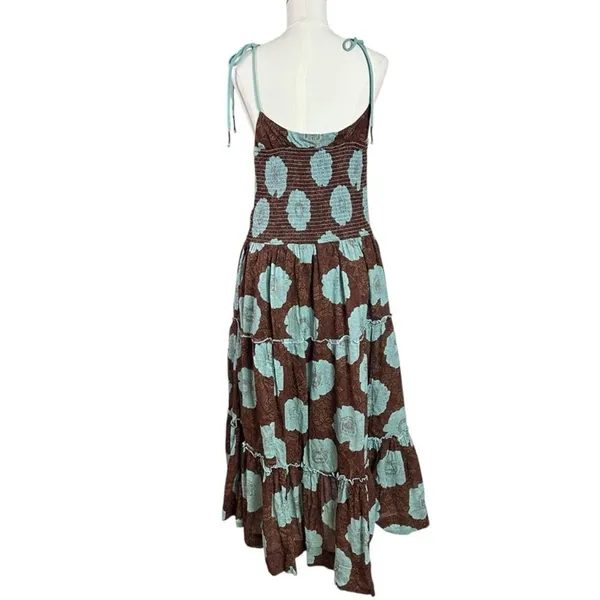 Free People Bohemian Beachy Hawaiian Adriel Midi Dress Brown Blue Floral Small - Image 9