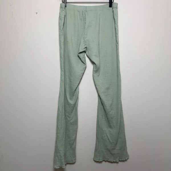 Free‎ People Women Cotton Pants Medium Sage Green Flare Lettuce Edge Gauze - Image 6