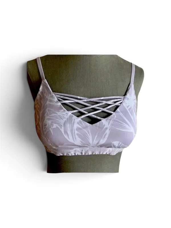 Fabletics Lenni sports bra floral gray adjustable straps size large - Image 3