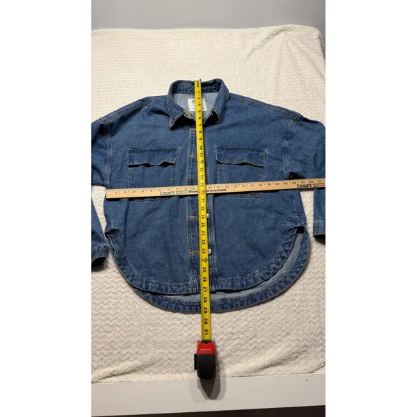 Denim Obsessed Project Rebel Blue Oversized Denim Shirt Shacket Womens Medium - Image 3