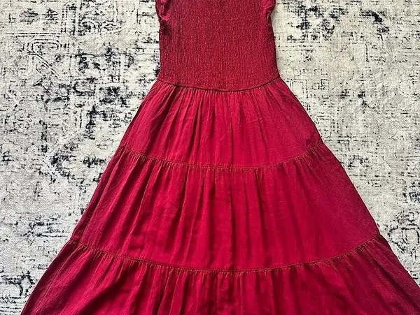 ZESICA Red Smocked Tiered Maxi Dress Flutter Sleeve Size - Image 5