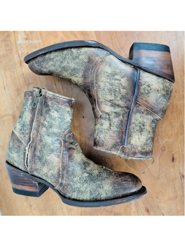 Ladies' Ferrini Mexican Made Zip Up Pre-Distressed Leather Ankle Boots 6 - Image 4