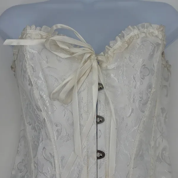 Y2K Coquette Cream Corset Top Sz S Bustier Lace Up Fairycore Bridal Goth - Image 3