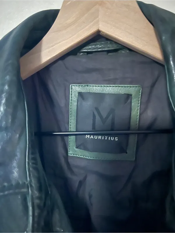Mauritius Famos Dark Green Lamb Leather Moto Biker Jacket Regular Fit Size 14 - Image 3