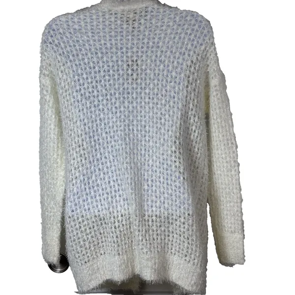 Mudd Fluffy Eyelash Knit Cardigan XS Cream Cozy Soft Girl Open Front Cottagecore - Image 15