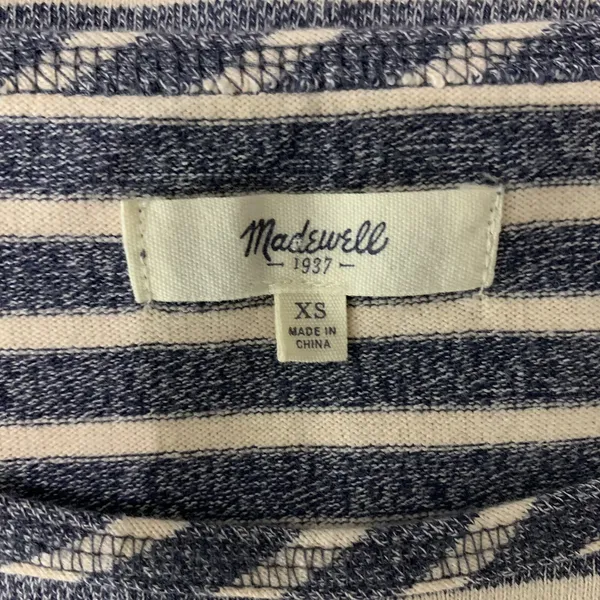 Madewell Navy Cream Striped Long‎ Sleeve Boat Neck Cotton Tee XS Casual Coastal - Image 4