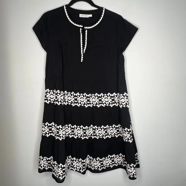 Roller Rabbit Black Embroidery Pamela Mini Dress Size Small - Image 2