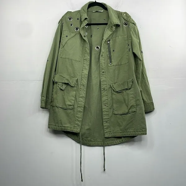 ZARA Oversized Rivet Roll Sleeve Utility Jacket Size X Small Green - Image 4