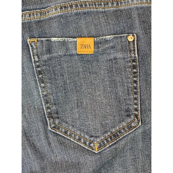 Zara Blue Medium Wash Denim Distressed Raw Cut Hem Skinny‎ Jeans 2 - Image 10