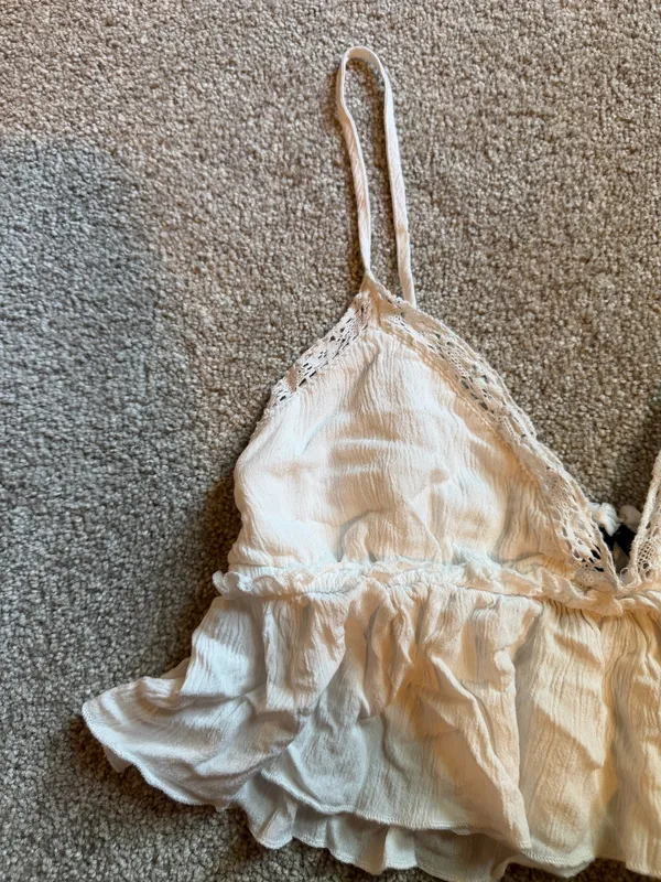 Garage White Lace Trim Babydoll Cropped Tank Top - Image 3