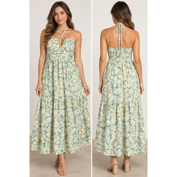 Bishop + Young NWT Aeries Halter Dress Lagos Print Floral Cotton Maxi Small - Image 2