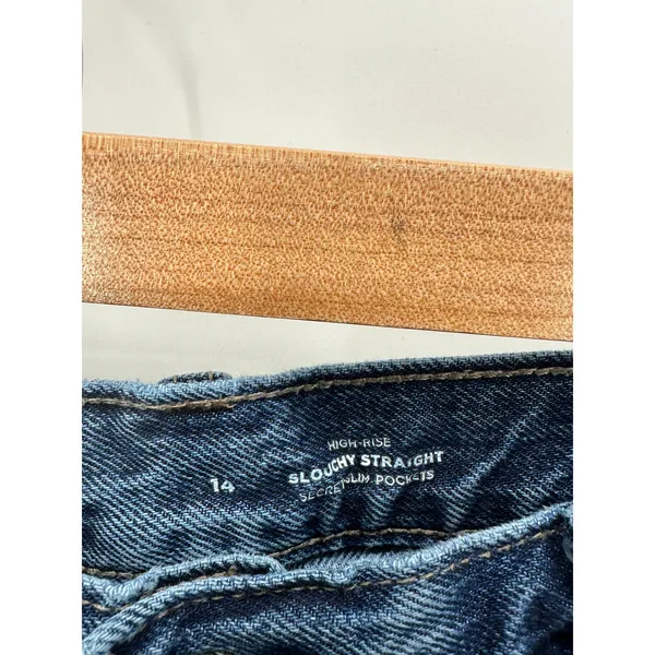 Old Navy Womens High‎ Rise Slouchy Straight Jeans 14 Blue Distressed Button Fly - Image 6