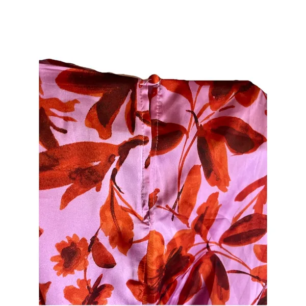 Vici Romantic Floral Pink Red Midi Dress Side Slit Crew Neck Coquette Small - Image 6