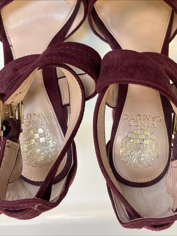 Vince Camuto Women’s Shayla Suede Leather Burgundy Crossover Straps Heels - Image 8