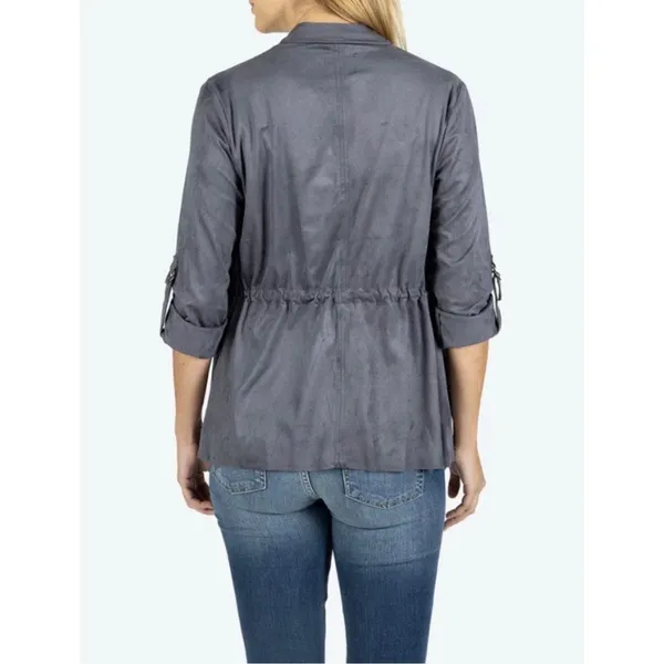 KUT FROM THE KLOTH Dianne Jacket Women Large Gray Faux Suede Drape Front Cinch‎ - Image 2