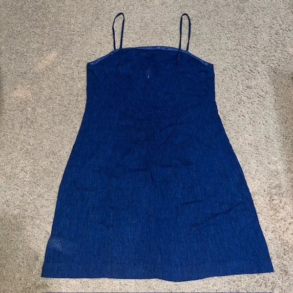 GAP Sleeveless‎ Square Neck Linen Blend Mini Dress Dark Indigo Navy Blue Medium - Image 4