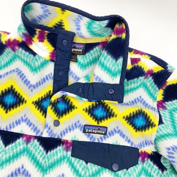 Patagonia Synchilla Retro Timber Twist Navy Blue Fleece Snap T Pullover Sweater - Image 8