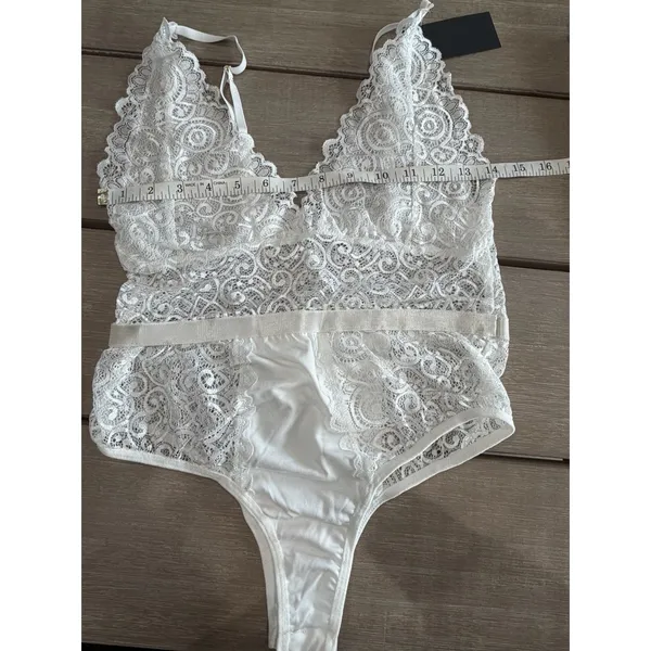 New‎ Even White Small Lingerie Teddy Bodysuit Lace Boho Chic Sexy Festival Wear - Image 9