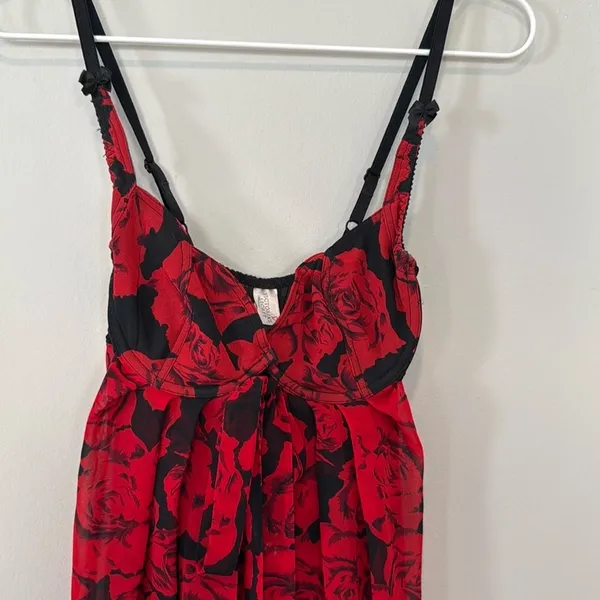 Victoria's Secret Black & Red Vintage with Floral Pattern Dress Size XS 2148 - Image 2