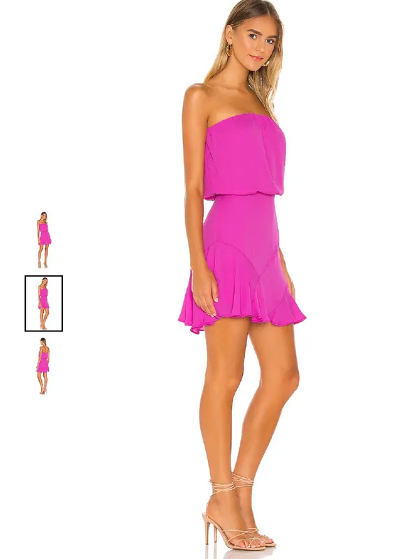 krisa Hot Pink Strapless Mini Dress Size Small Fuchsia Asymmetrical Ruffle - Image 2