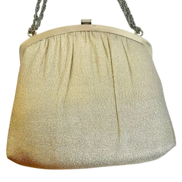 Vintage Purse‎ Women's Gold Lame' Metal Chain Satin Interior Gold Hardware - Image 3