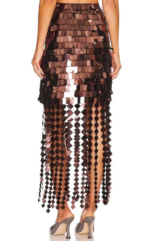 New JONATHAN SIMKHAI Lucee Paillette-Embellished High-Waisted Skirt in Chocolate - Image 7