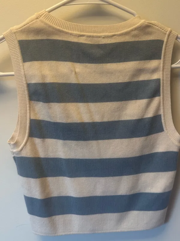 Zara Blue and Cream Striped Sleeveless Knit Top - Image 2