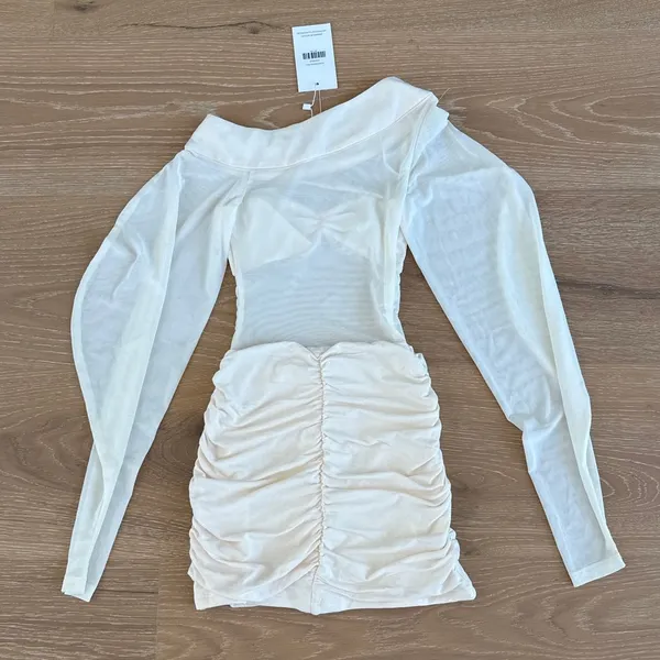 Outcast Semi Sheer Mini Dress Kilie Size XS Cream - Image 3