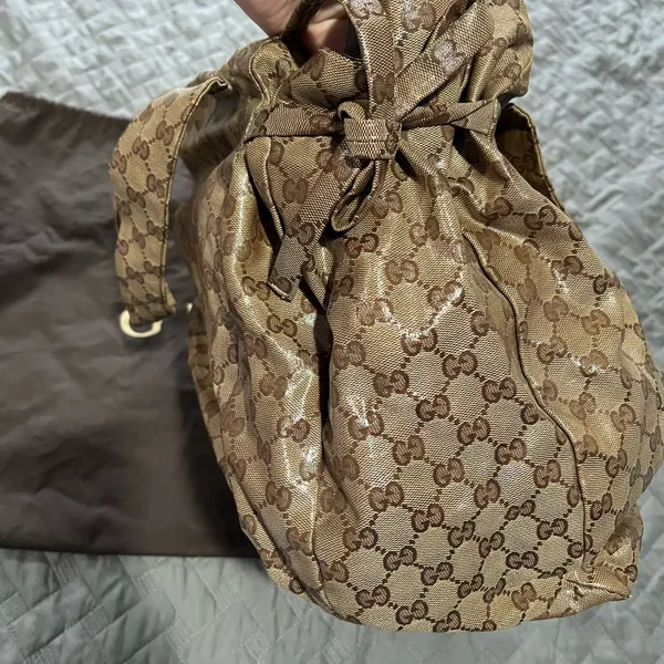 Gucci Hysteria Beige and BrownCrystal Large GG Water-resistant Shoulder Bag - Image 4