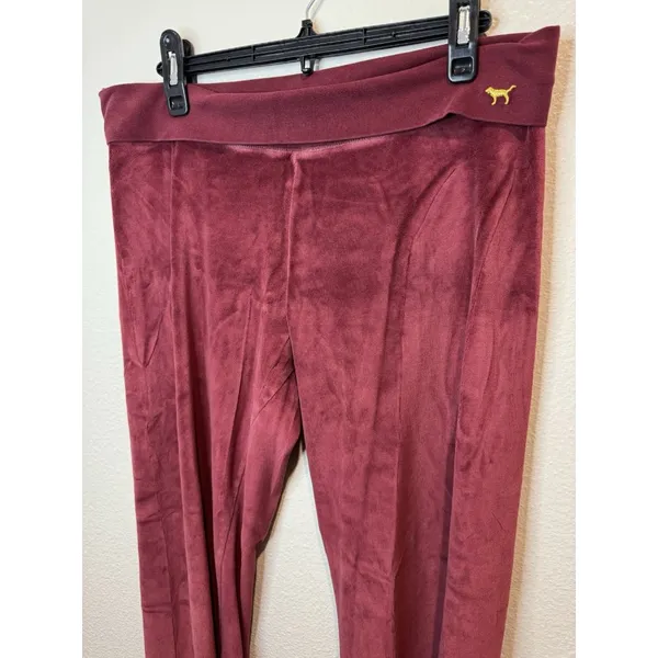 Victoria's Secret Y2K Pink Velour Pants Fold Over‎ Bootcut In Burgundy Size M - Image 4