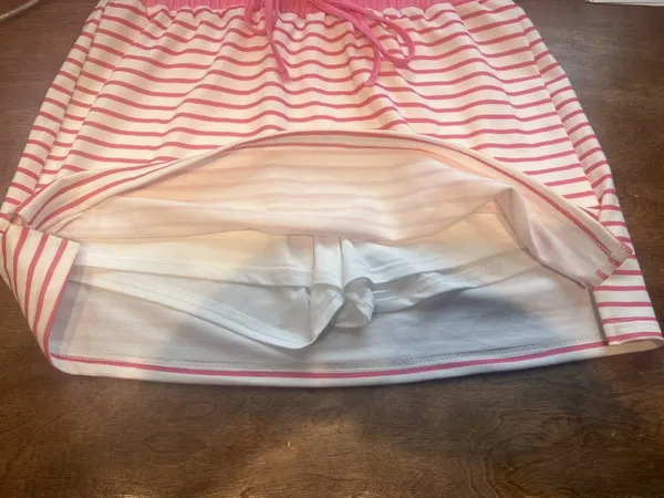Fisoew Striped 2-Piece Knit Set Large Pink/White Collared Top Drawstring Skort - Image 7