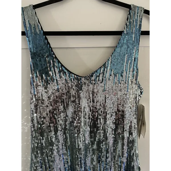 As You Wish Mini Bodycon Blue Silver Hombre Sequin Sexy Cocktail Club Dress Sz L - Image 3