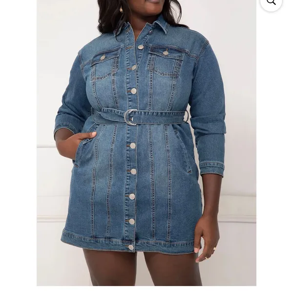 Denim Shirt Dress Plus Size 16 Stretch Belt Eloquii Sz 16 - Image 12