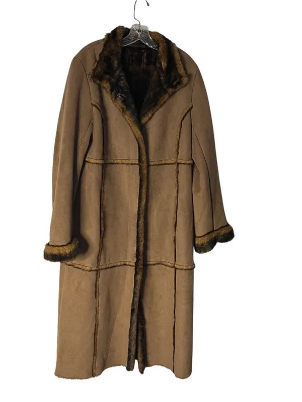 Faux Suede Coat Plush Vegan Fur Panel Stitching Fits Size Medium Y2K VINTAGE - Image 4