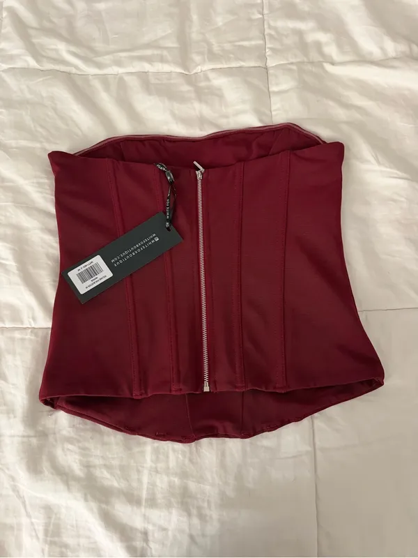 White Fox Boutique Burgundy Strapless Bustier Top - Image 2