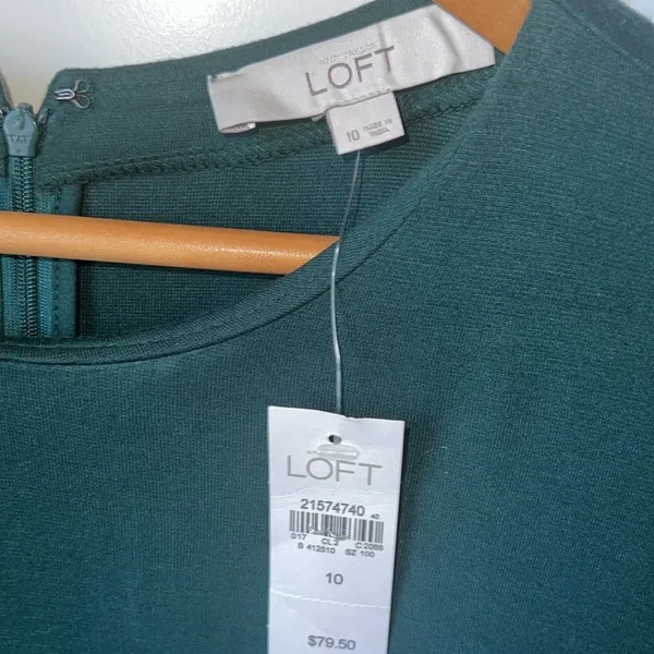 NWT Loft Green Dress w/Balloon Sleeve Size 10 - Image 3