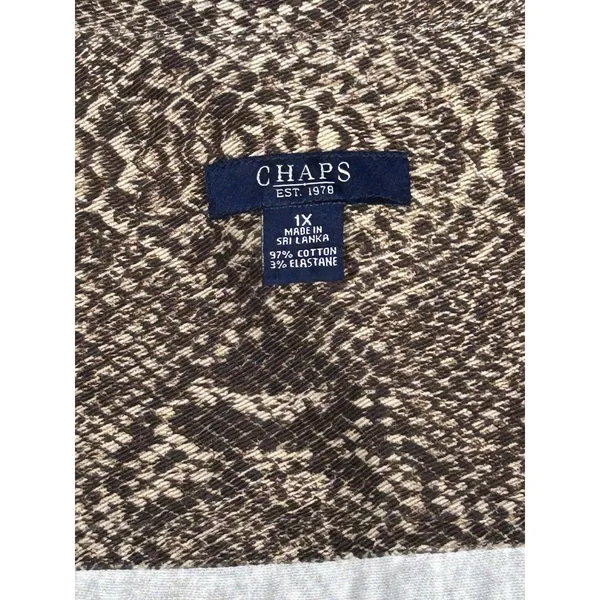 CHAPS Women 1X Snake Print Denim Jacket Brown Tan Reptile Stretch Jean Coat Plus - Image 7