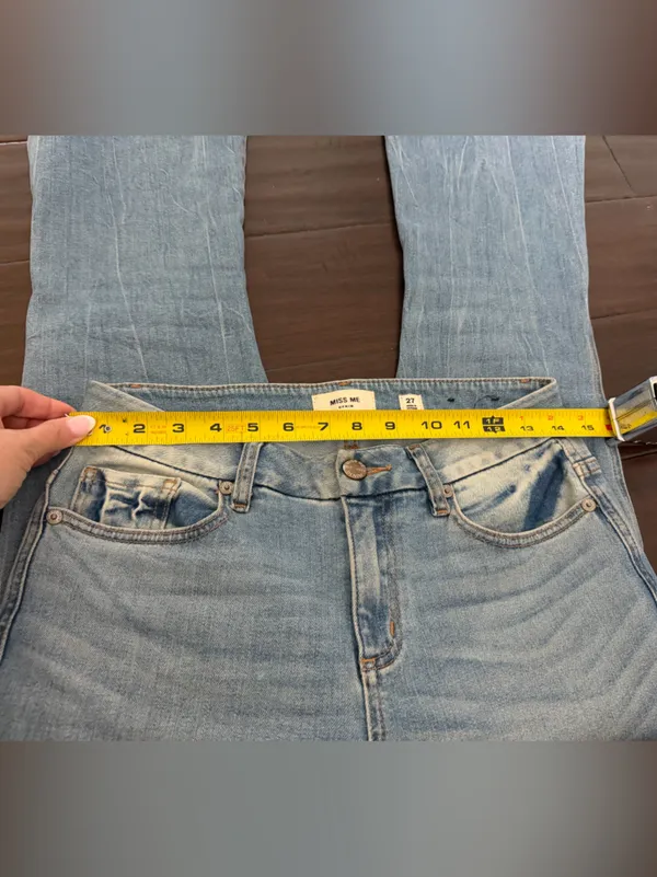 Miss Me Cropped Flare Diatressed Blue Jeans with Raw Hem 27 - Image 8