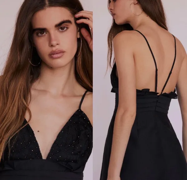 NWT $250 Free People Black We Go Together Beaded Mini V-Neck Dress 12 - Image 2