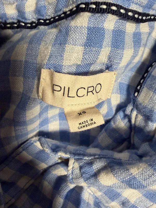 Pilcro Linen Blue Gingham Button Down Shirt - Image 4