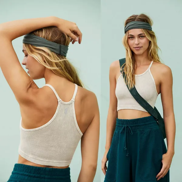 NEW Free People FP Movement Happiness Runs Crop Tank in Stone Eagle - XS/S - Image 2