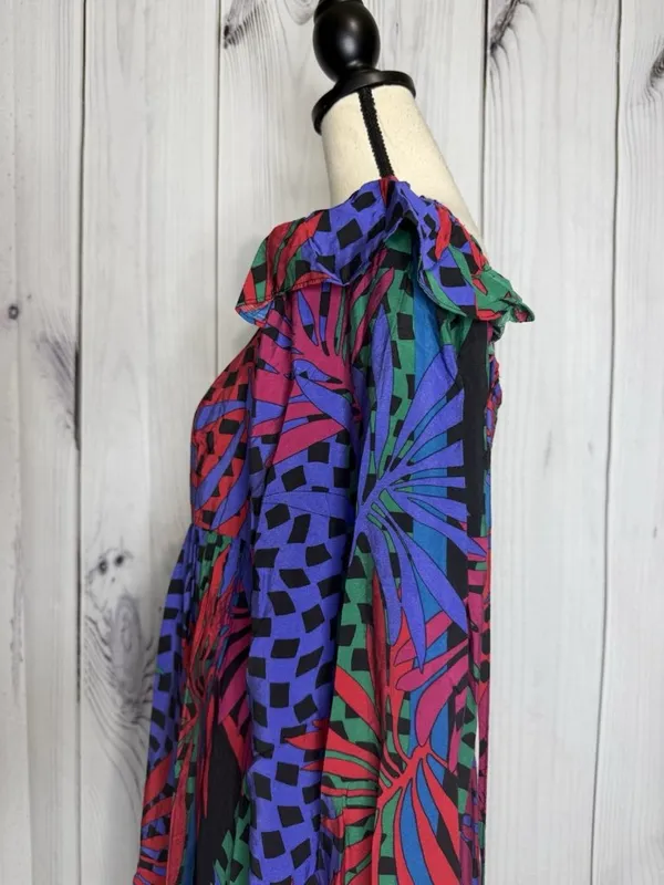 Oddi Zoe Floral Tropical Leaves Dress Size L Smocked Back Long Sleeve NWT - Image 12