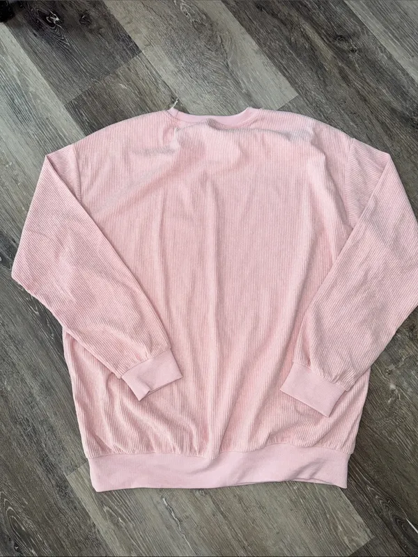 SHEIN Pink Corded Crewneck Sweatshirt with White Graphic - Image 3