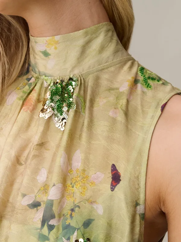 NWT Few Moda o.p.t Naia Dress size XS Maxi Green Sequin Mariposa Floral - Image 3