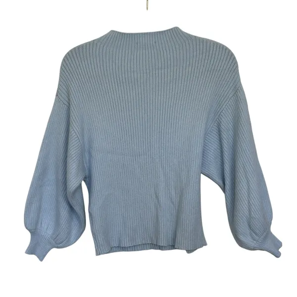 Revolve Line & Dot Light Blue Rib Knit Balloon Sleeve Mock Neck Sweater XS Minimalist - Image 2