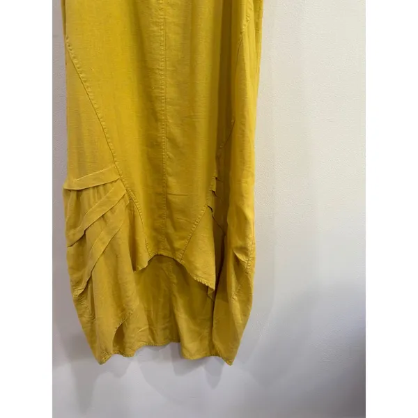 For Cynthia Mustard Yellow Linen Blend Cowl Neck Tulip Hem Midi Dress‎ Small - Image 8