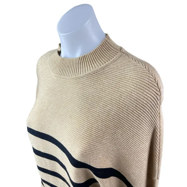Zesica Women's Beige Tan Striped Mock Neck Knit Long Dolman Sleeve Sweater Top M - Image 2